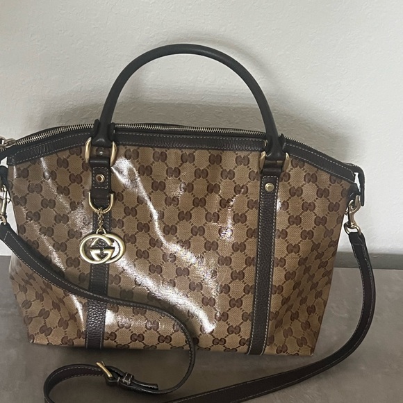 Crystal Monogram Medium GG Charm Dome Satchel Dark Brown - Picture 4 of 16